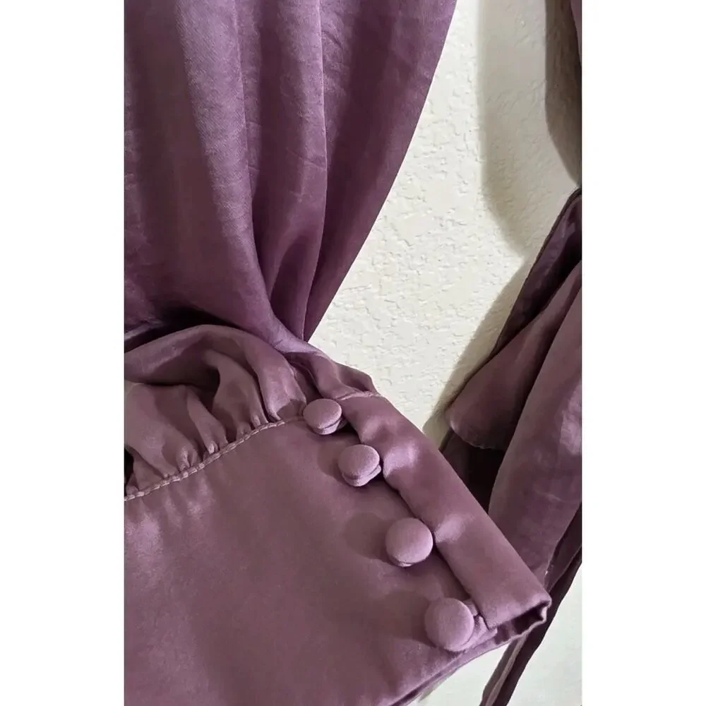 Chelsea 28 Wrap Tie Blouse Silky Blush Button Cuff Womens Size Large Long Sleeve - Picture 5 of 10